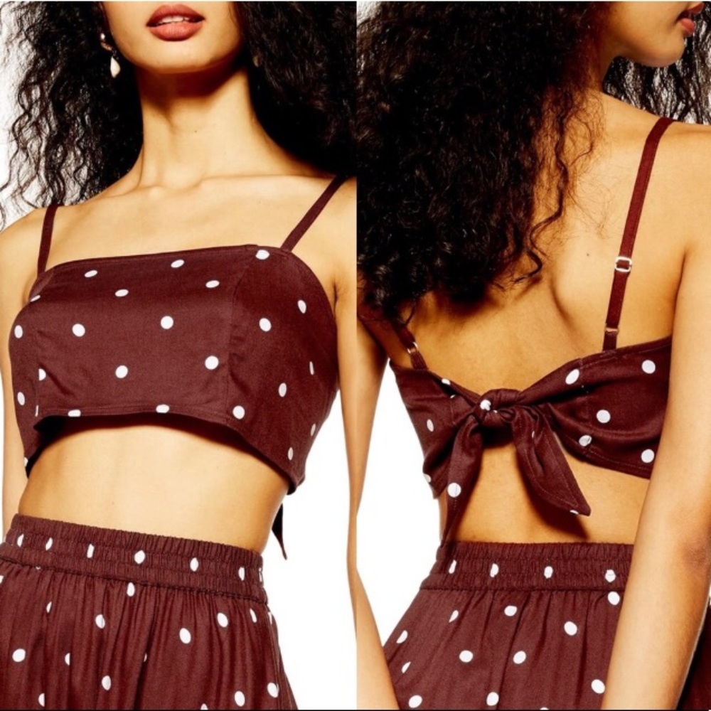 Topshop Maroon Polka Dot Crop Bralette Top size 10